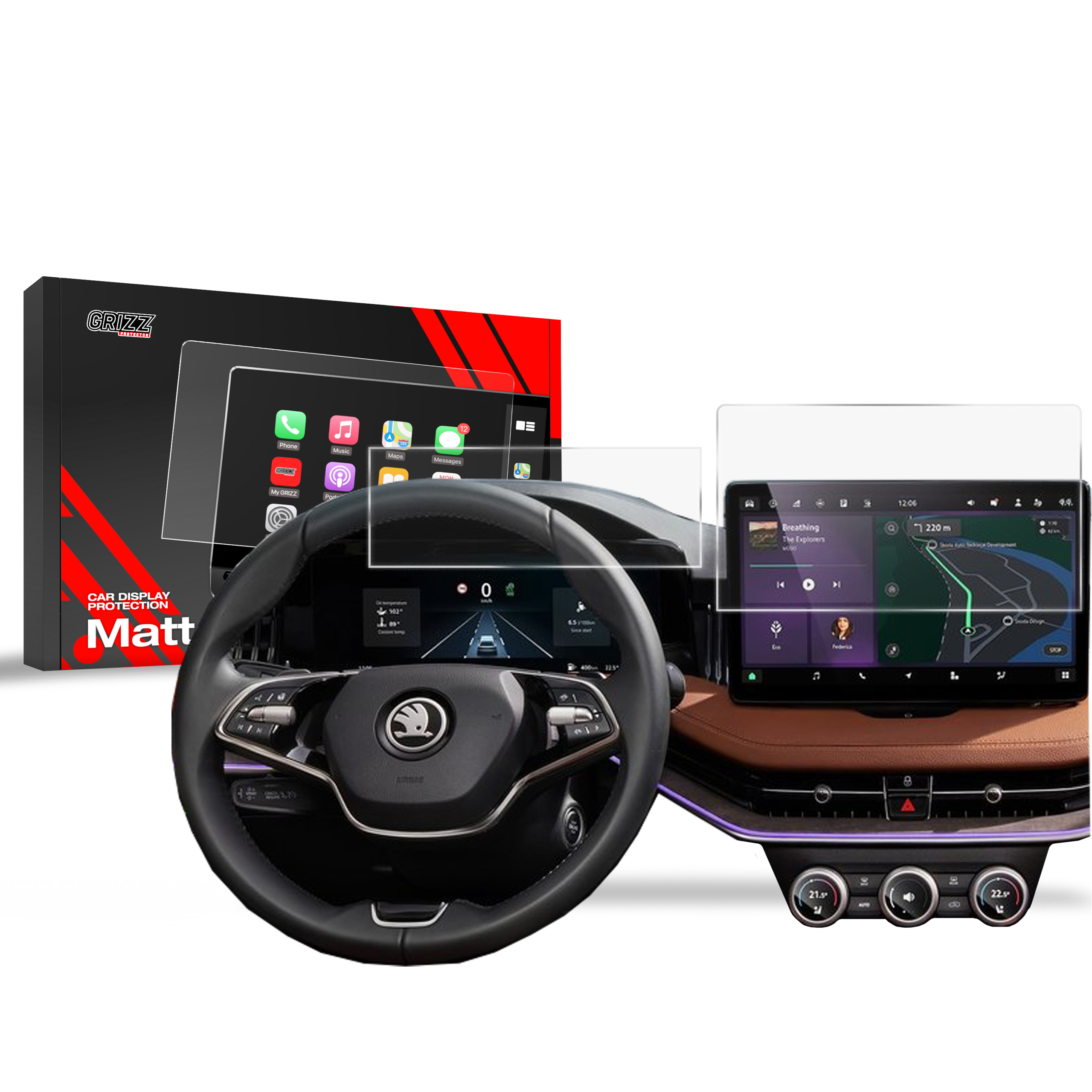 Ochranná fólie na display 2v1 Matte, Škoda Kodiaq II, 2024- , Display 10"