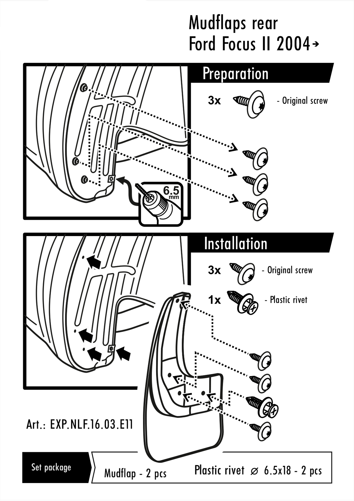 Zástěrky, lapače nečistot, Ford Focus II, 2004-2011, zadní