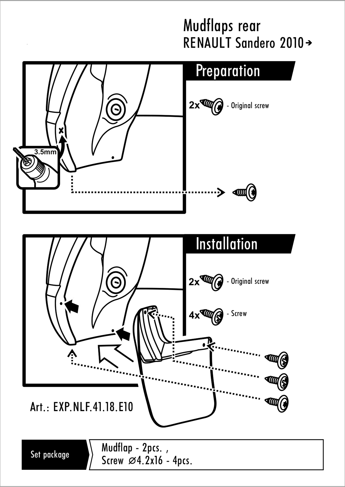 Zástěrky, lapače nečistot, Dacia Sandero I, 2010-2014, zadní