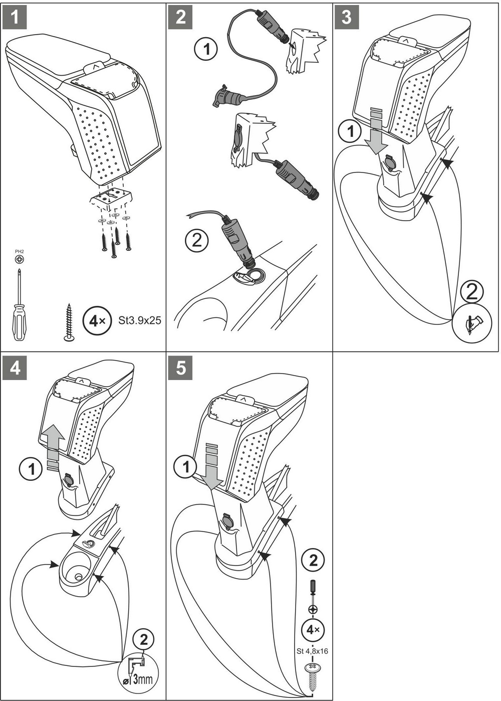 Loketní opěrka - područka ARMSTER 2, Dacia Lodgy, 2015-2022, 12V kabel