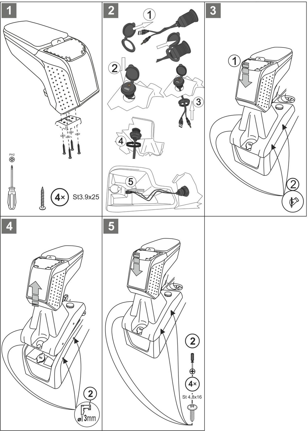 Loketní opěrka - područka ARMSTER 2, Ford Connect II, 2018-2023, USB+AUX
