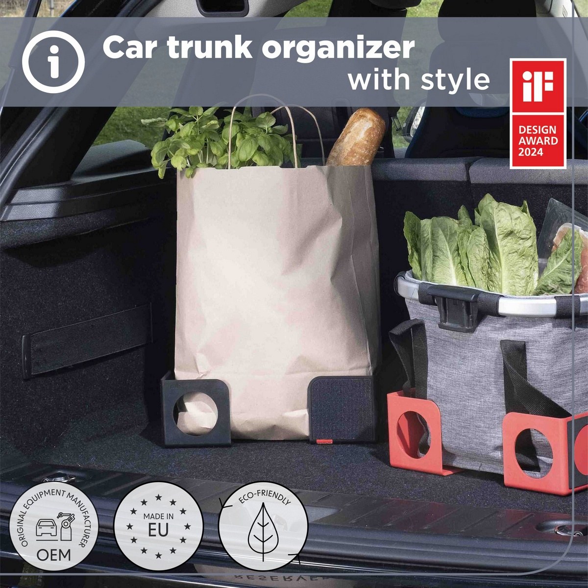 Organizér, zarážky do kufru auta, Rati NOOK - Černý
