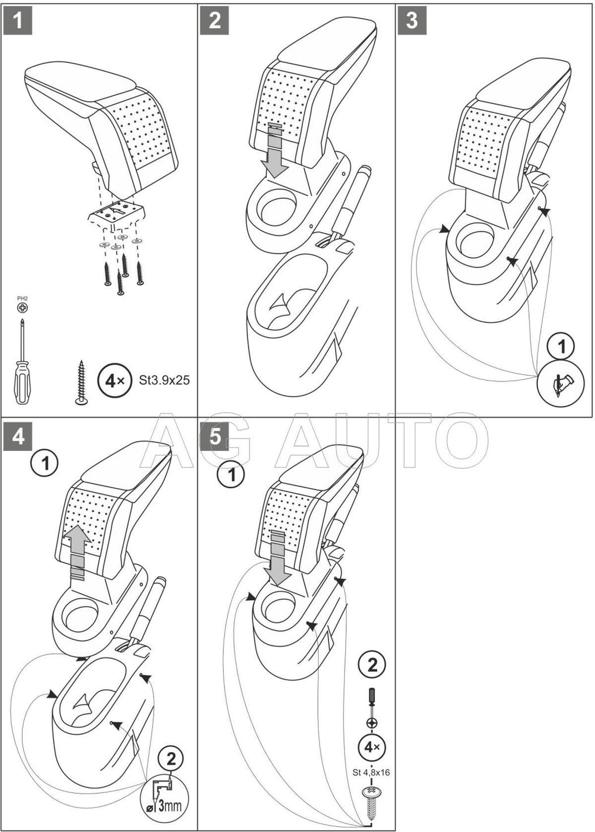 Loketní opěrka - područka Standard, Peugeot 207, 2006-2012, tkanina