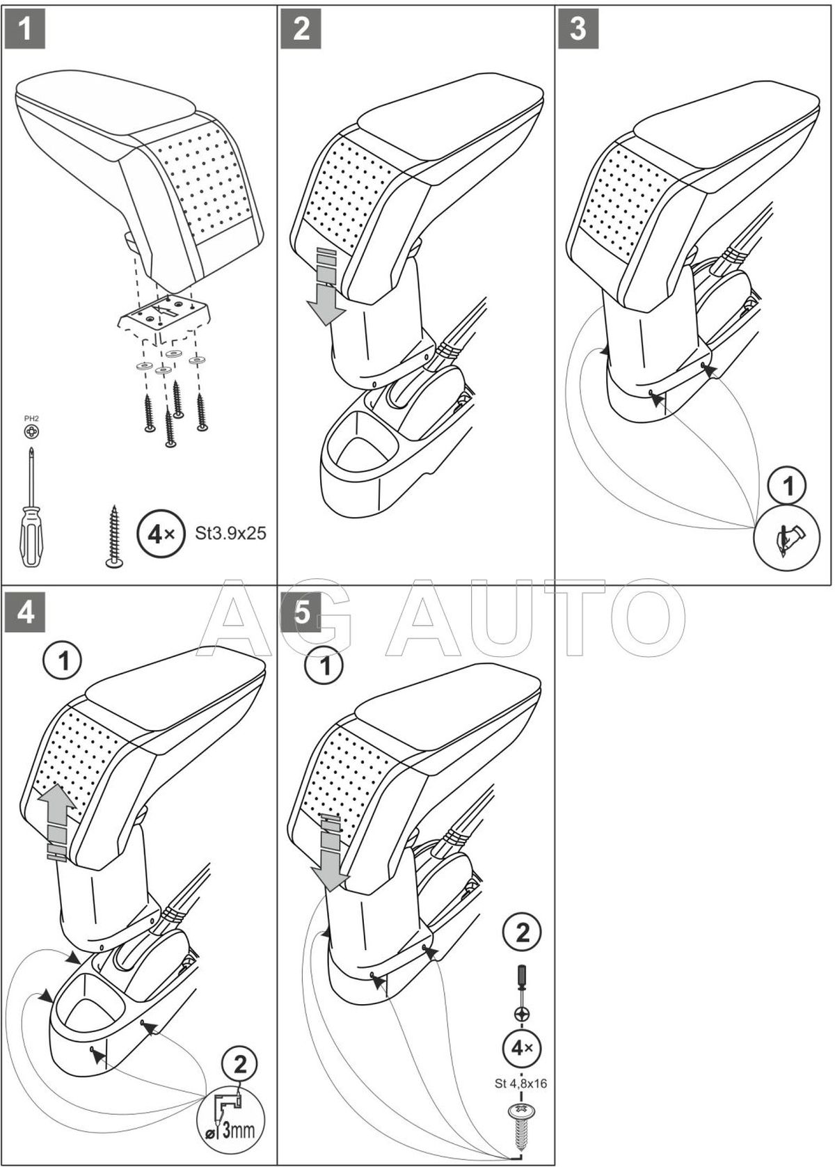 Loketní opěrka - područka STANDARD, Peugeot 107, 2005-2014