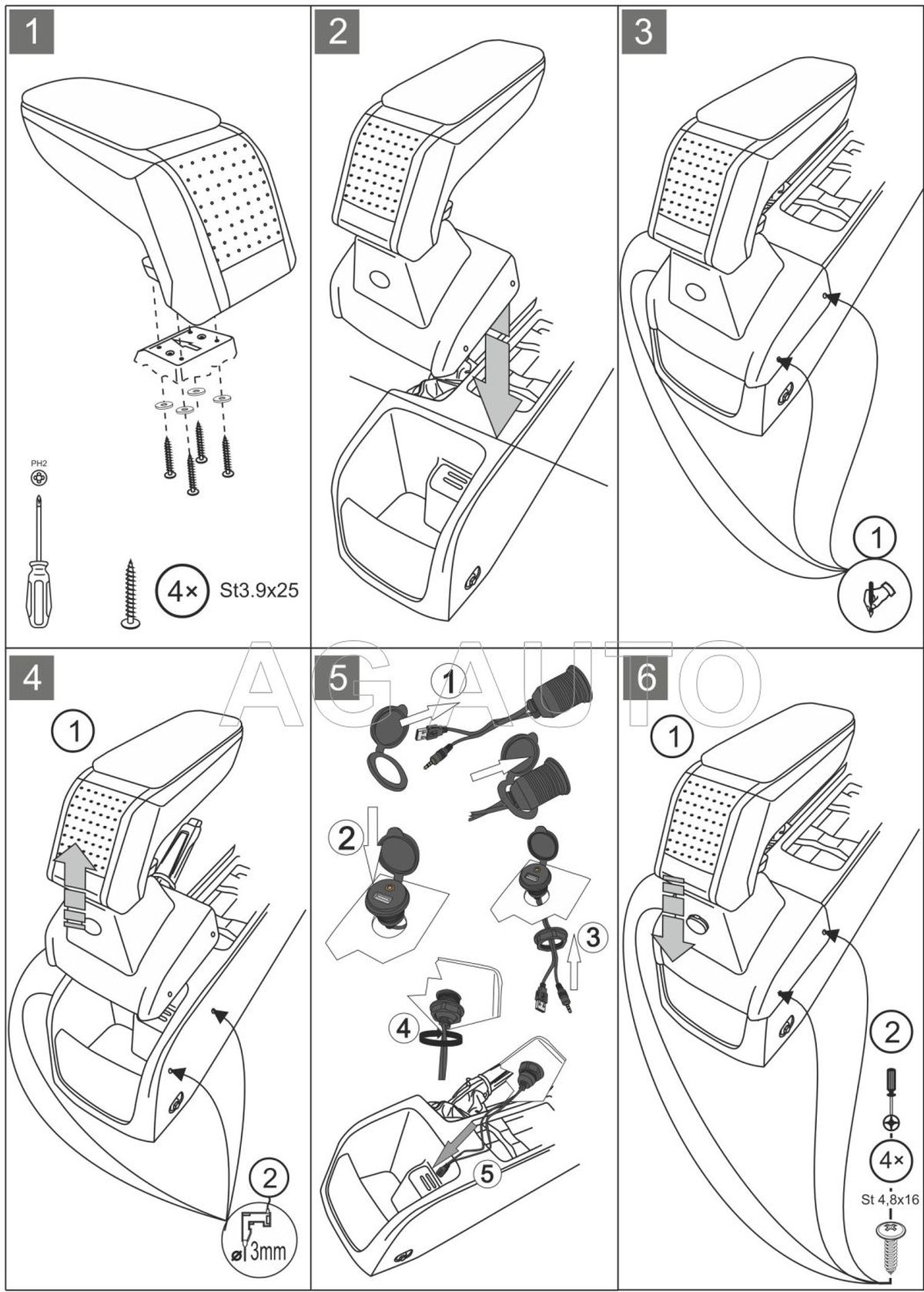 Loketní opěrka - područka STANDARD, Ford Focus III, 2015-2018, AUX+USB