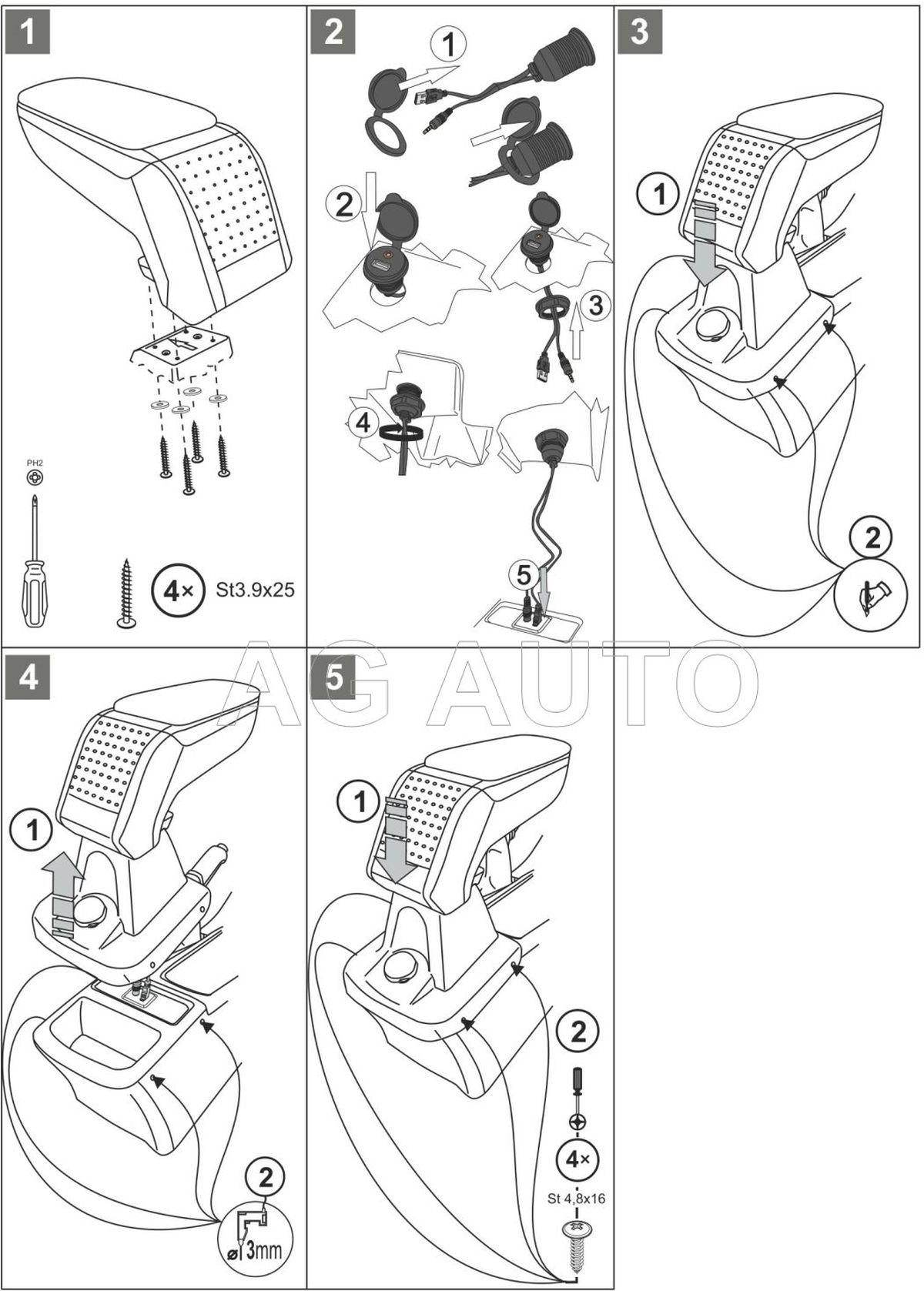 Loketní opěrka - područka STANDARD, Opel Astra K (V), 2015-2021, USB + AUX