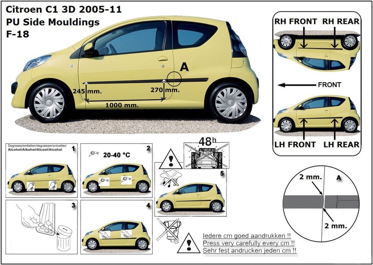 Ochranné boční lišty na dveře, Citroen C1, 2005->2011, 3 dveř.