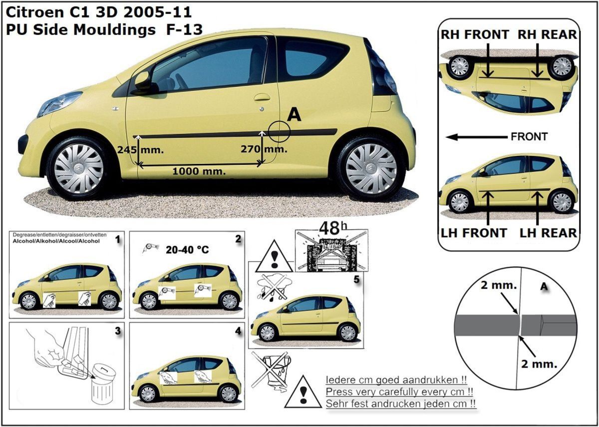 Ochranné boční lišty na dveře, Citroen C1, 2005->2011, 3 dveř.