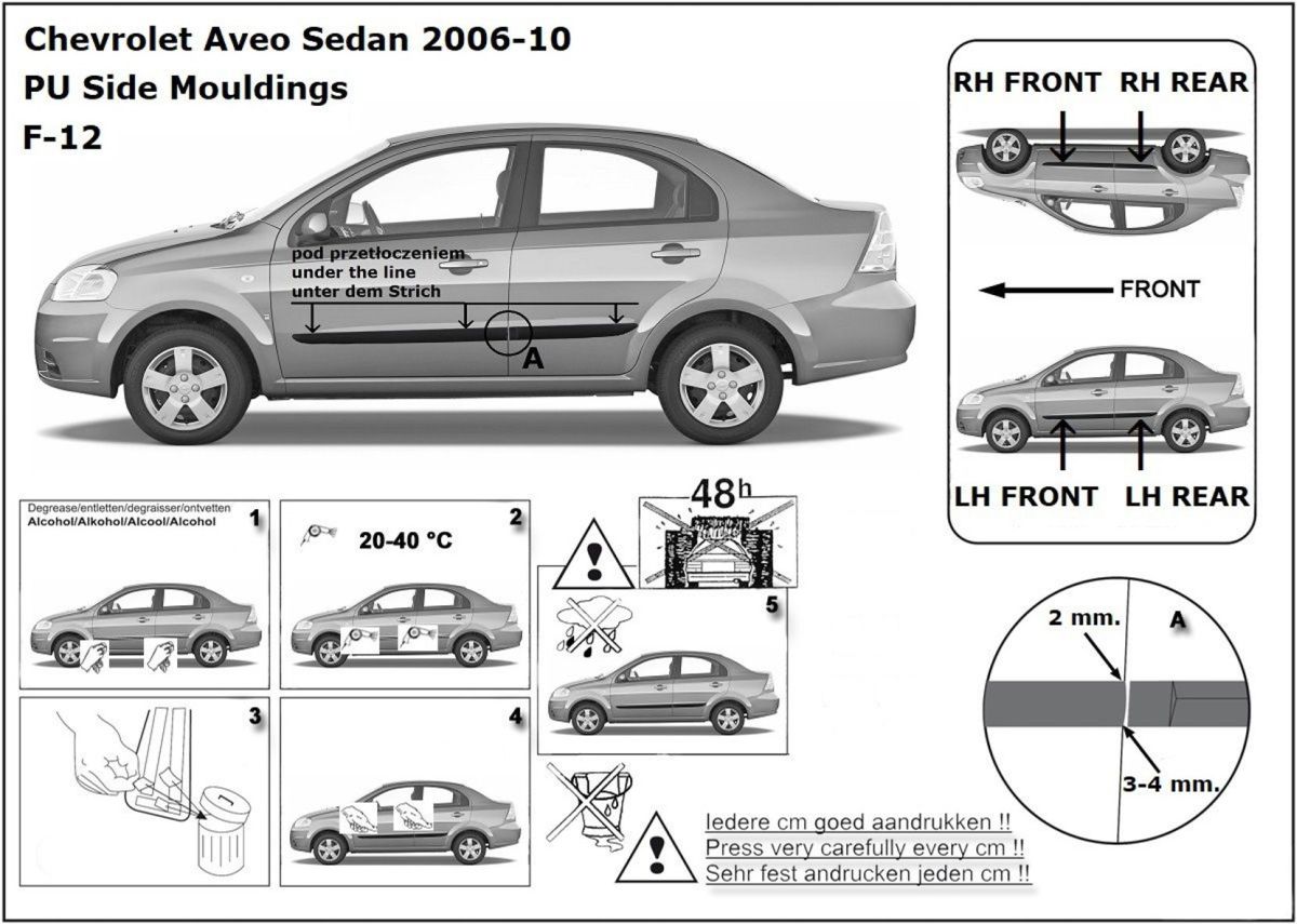 Ochranné boční lišty na dveře, Chevrolet Aveo Sedan, 2006->2010