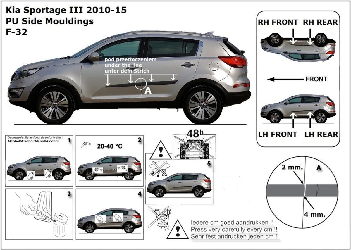 Ochranné boční lišty na dveře, Kia Sportage III, 2010-2015