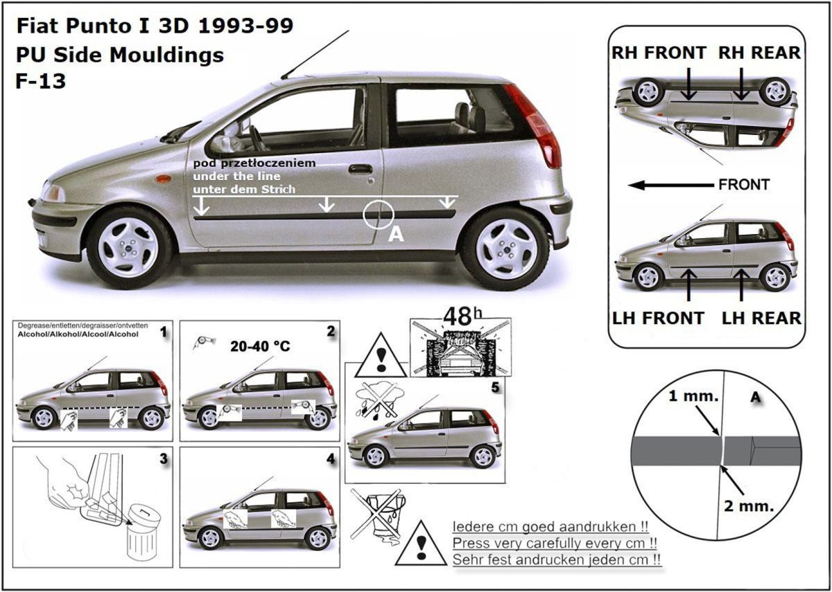 Ochranné boční lišty na dveře, Fiat Punto I, 1993-1999, 3 dveř.