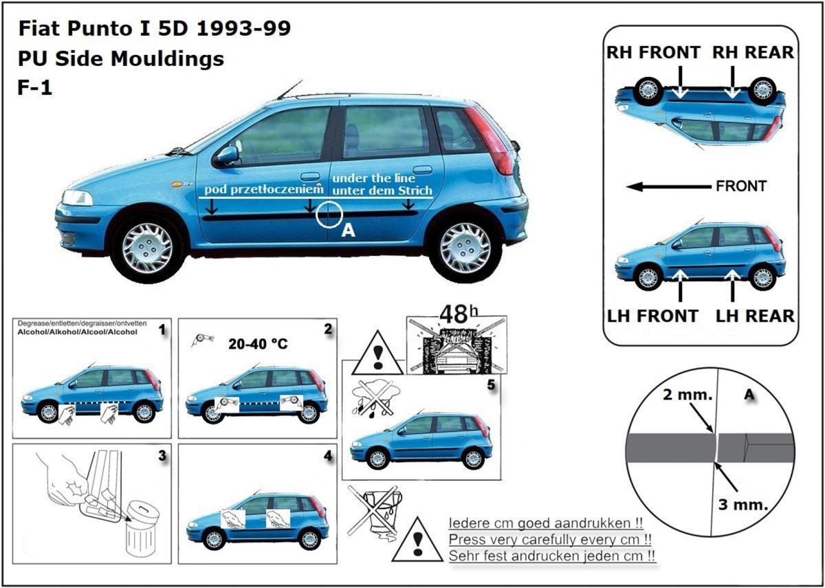 Ochranné boční lišty na dveře, Fiat Punto I, 1993-1999, 5 dveř.