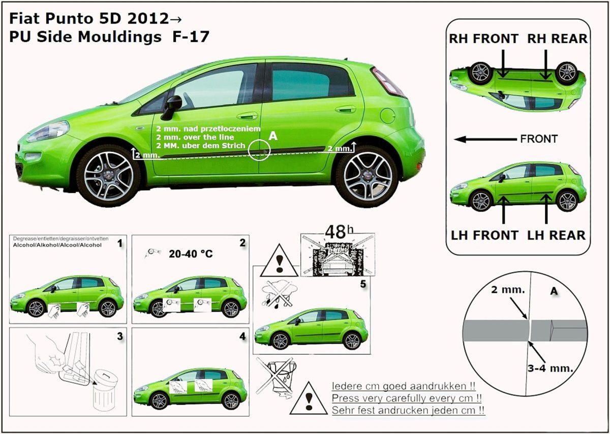 Ochranné boční lišty na dveře, Fiat Grande Punto, 2005-2018, 5 dveř.