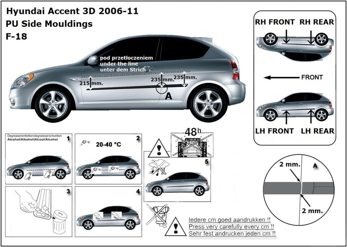 Ochranné boční lišty na dveře, Hyundai Accent III, 2006-2011, 3 dveř.