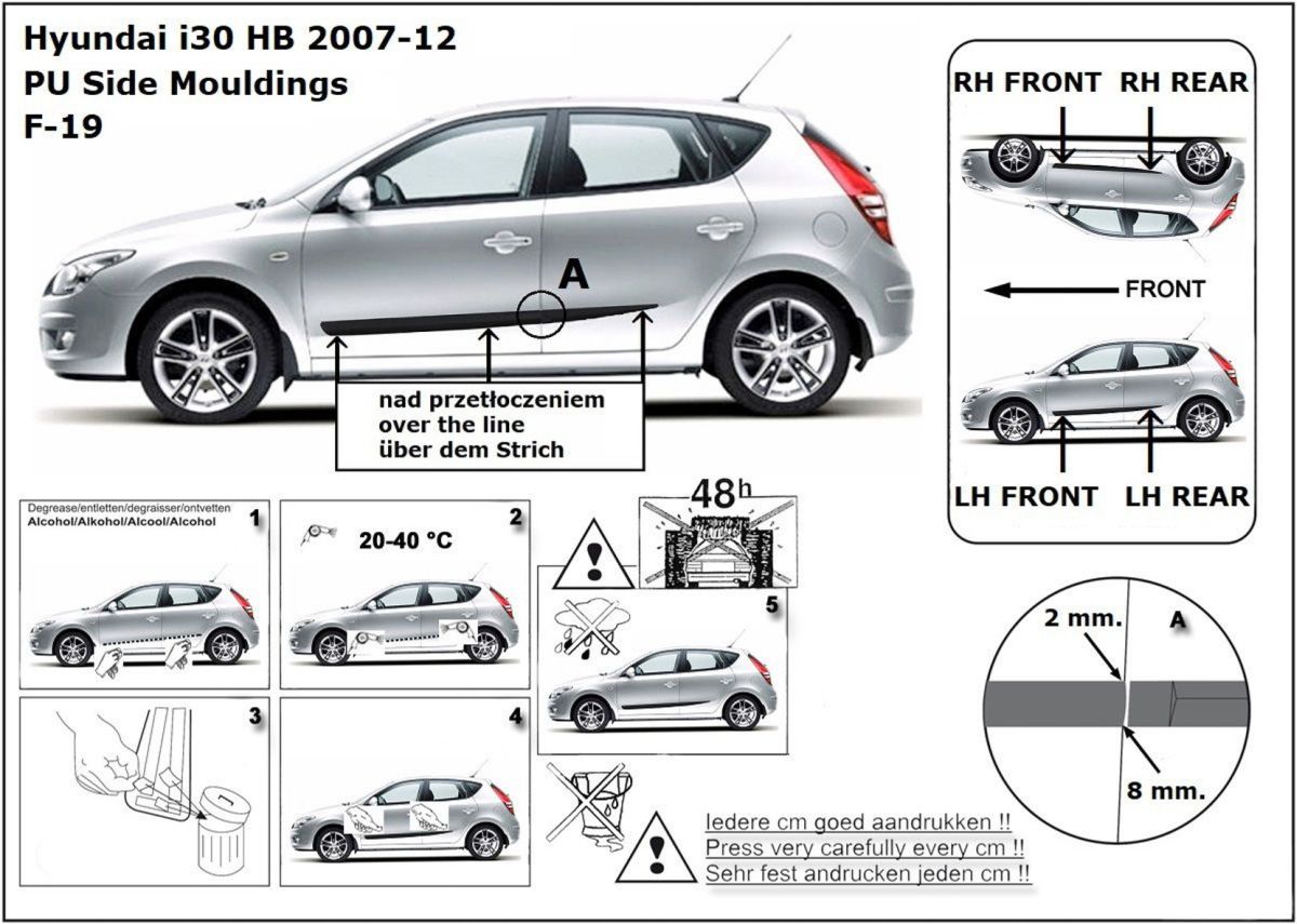 Ochranné boční lišty na dveře, Hyundai i30, 2007-2012, Hatchback