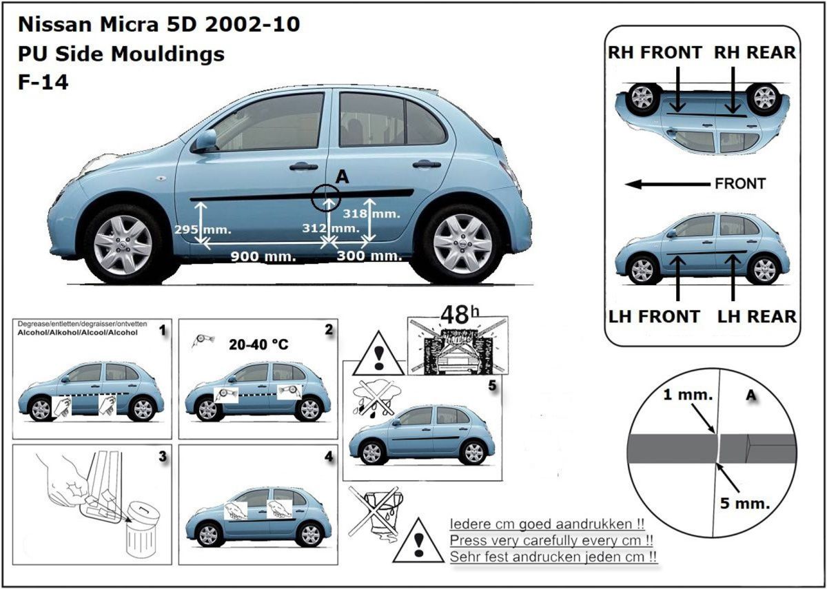 Ochranné boční lišty na dveře, Nissan Micra III, 2002-2010, 5 dveř.