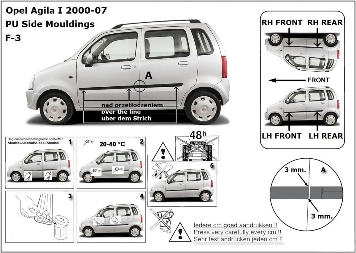 Ochranné boční lišty na dveře, Opel Agila, 2000-2007