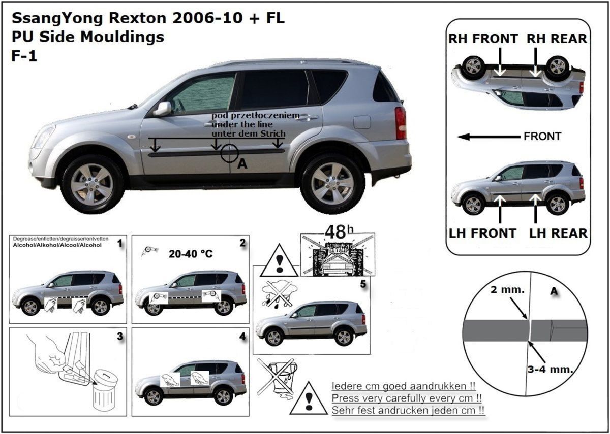 Ochranné boční lišty na dveře, Ssangyong Rexton II, 2006-2012