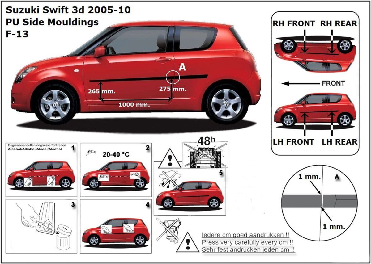 Ochranné boční lišty na dveře, Suzuki Swift III, 2005-2010, 3 dveř.