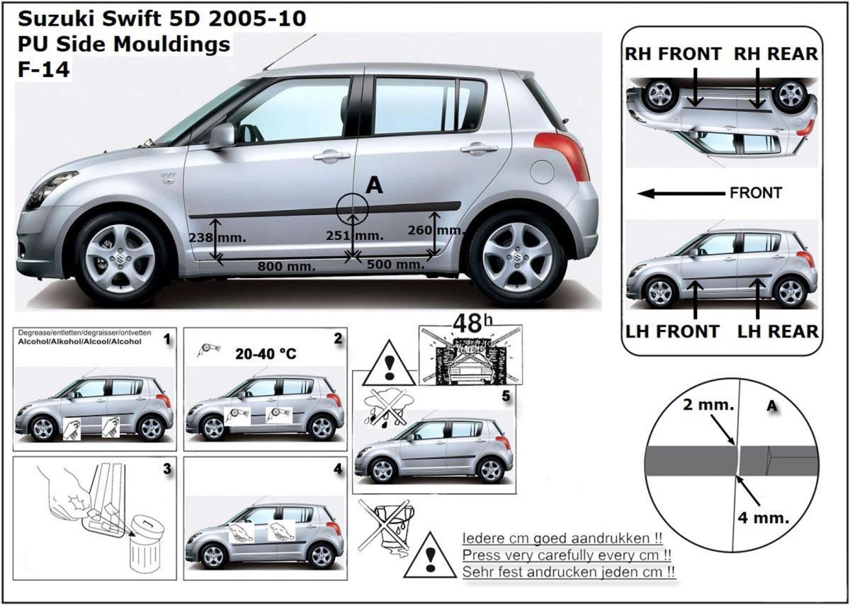 Ochranné boční lišty na dveře, Suzuki Swift III, 2005-2010, 5 dveř.