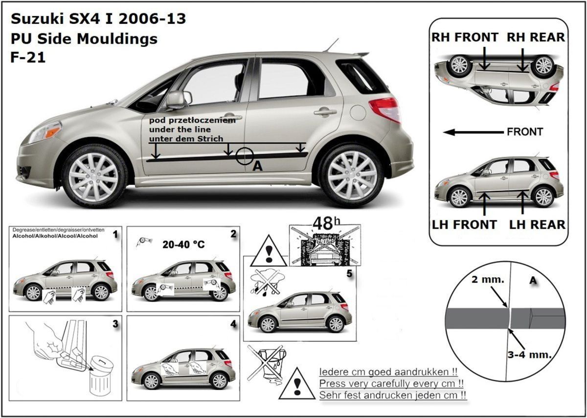 Ochranné boční lišty na dveře, Suzuki SX4, 2006-2014