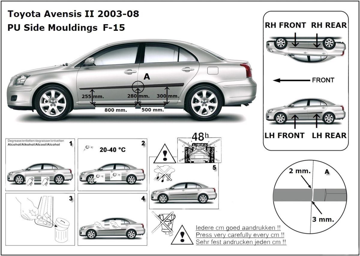Ochranné boční lišty na dveře, Toyota Avensis II, 2003-2009