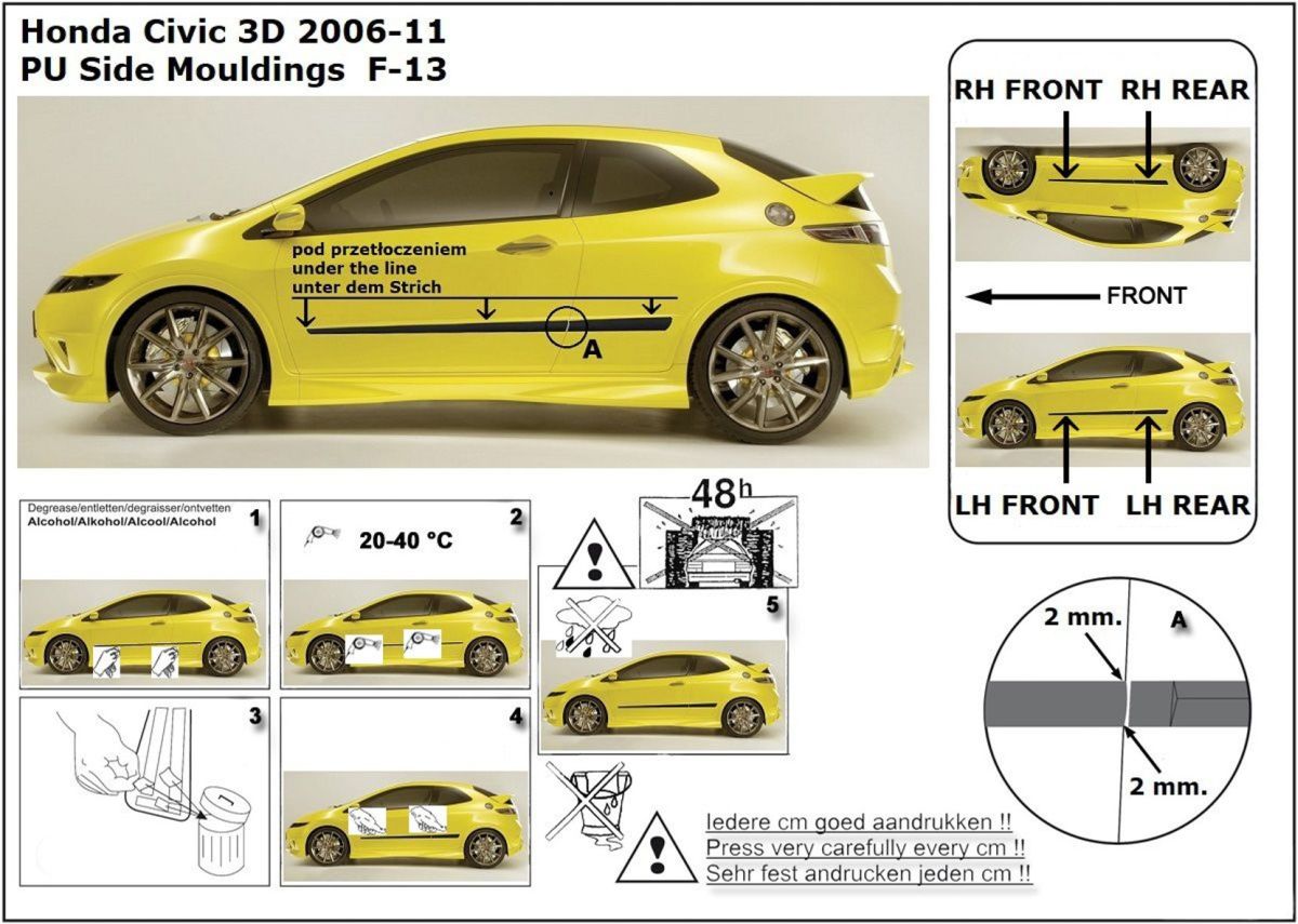 Ochranné boční lišty na dveře, Honda Civic VIII, 200-2012, 3 dveř.