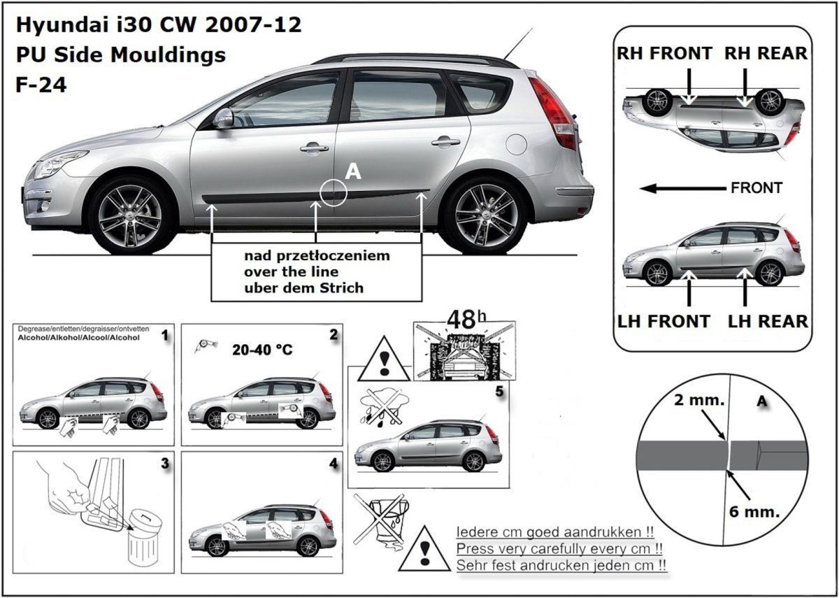 Ochranné boční lišty na dveře, Hyundai i30, 2007-2012, Combi