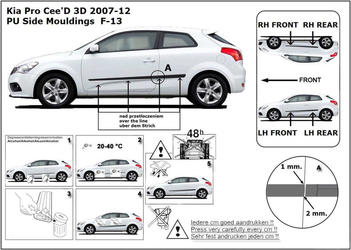 Ochranné boční lišty na dveře, Kia ProCeed I, 2007-2012