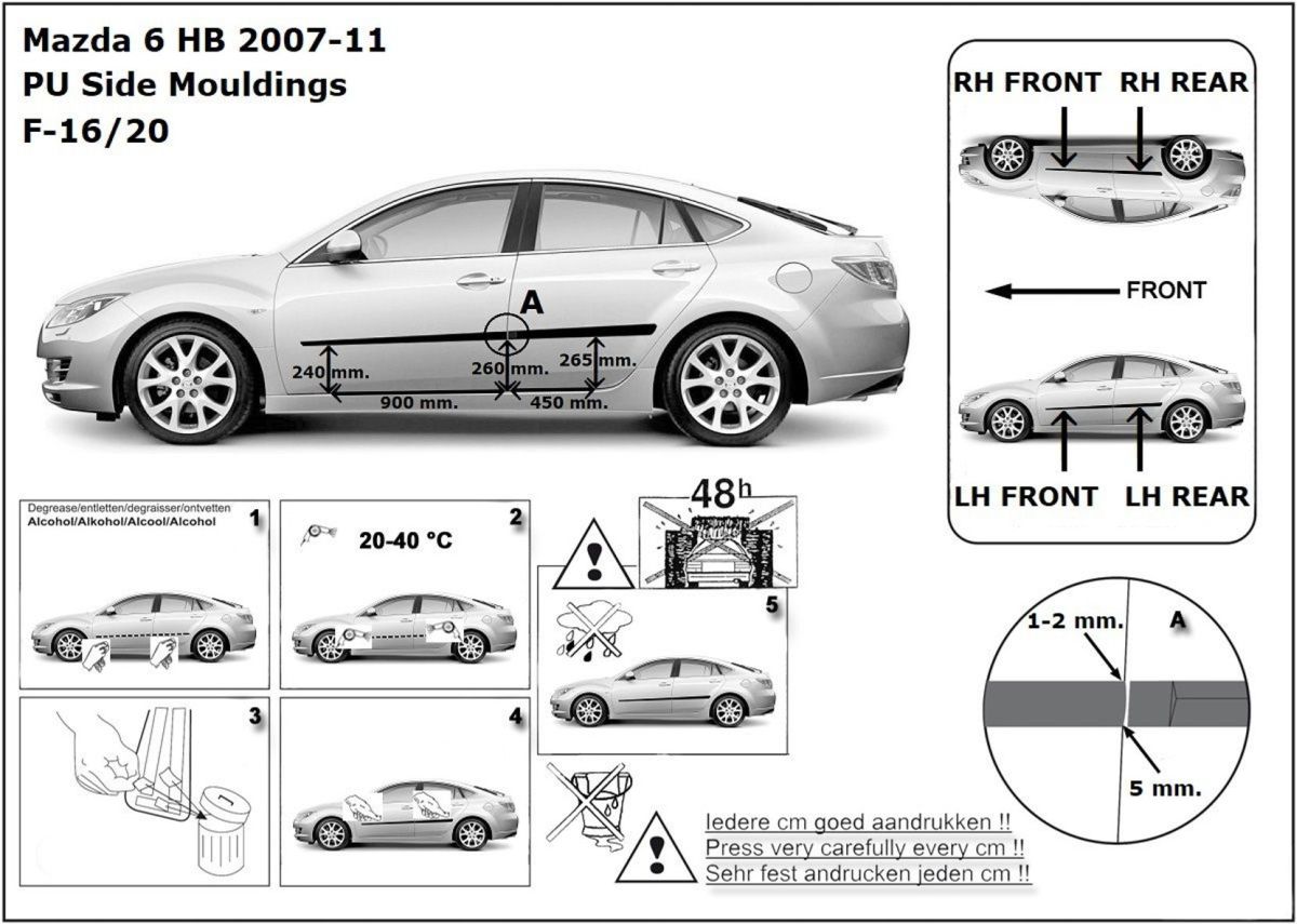 Ochranné boční lišty na dveře,Mazda 6 II, 2007-2012, Sedan, Hatchback