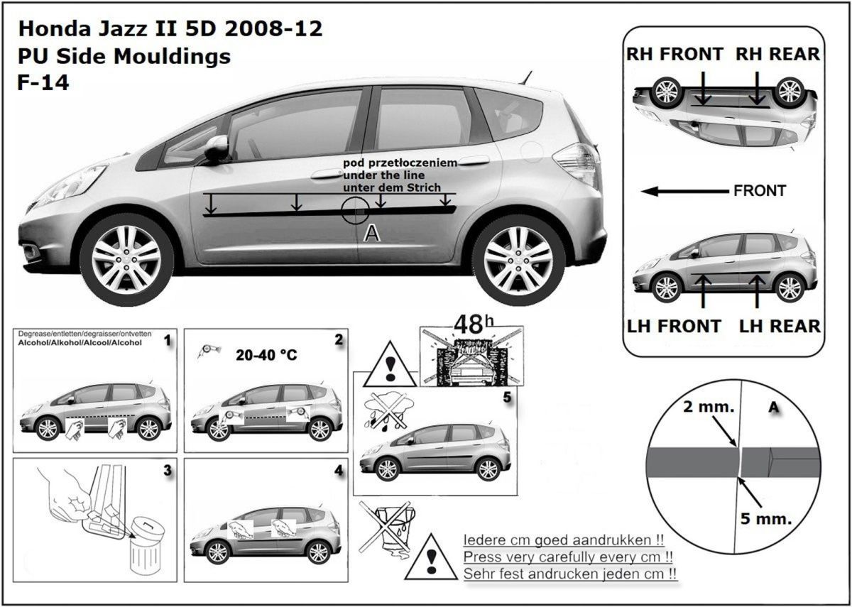 Ochranné boční lišty na dveře, Honda Jazz II, 2008-2013