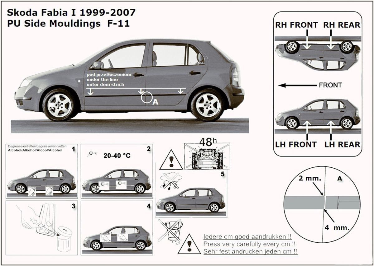 Ochranné boční lišty na dveře, Škoda Fabia I, 1999-2007