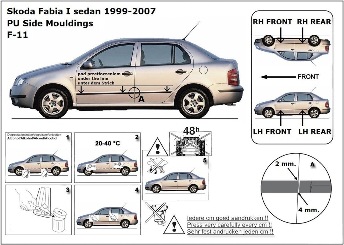 Ochranné boční lišty na dveře, Škoda Fabia I, 1999-2007