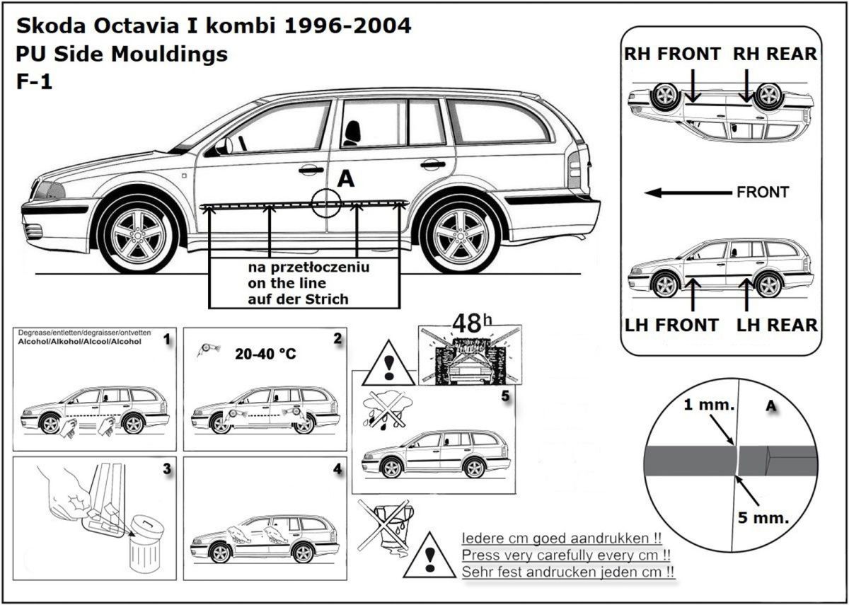 Ochranné boční lišty na dveře, Škoda Octavia I, 1996-2010