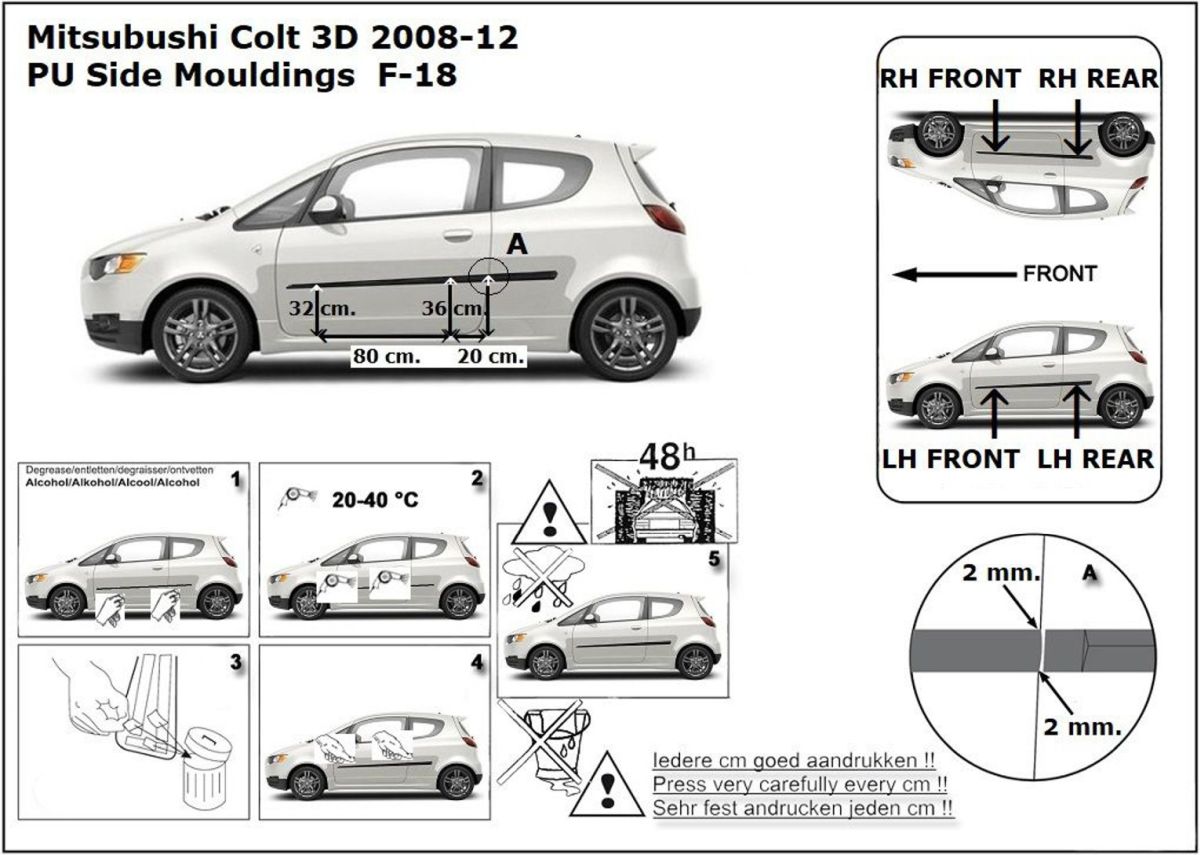 Ochranné boční lišty na dveře, Mitsubishi Colt, 2008-2012, 3-dvéř.