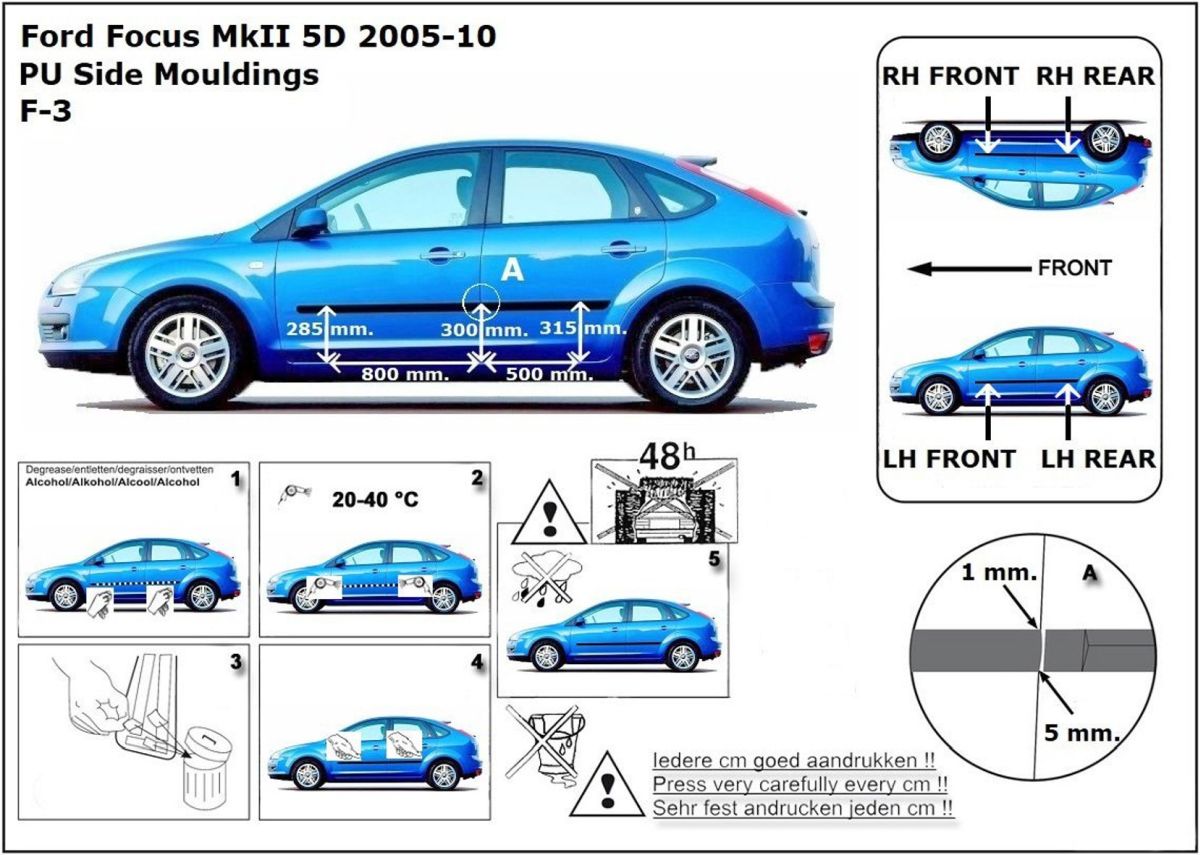 Ochranné boční lišty na dveře, Ford Focus II, 2004-2011