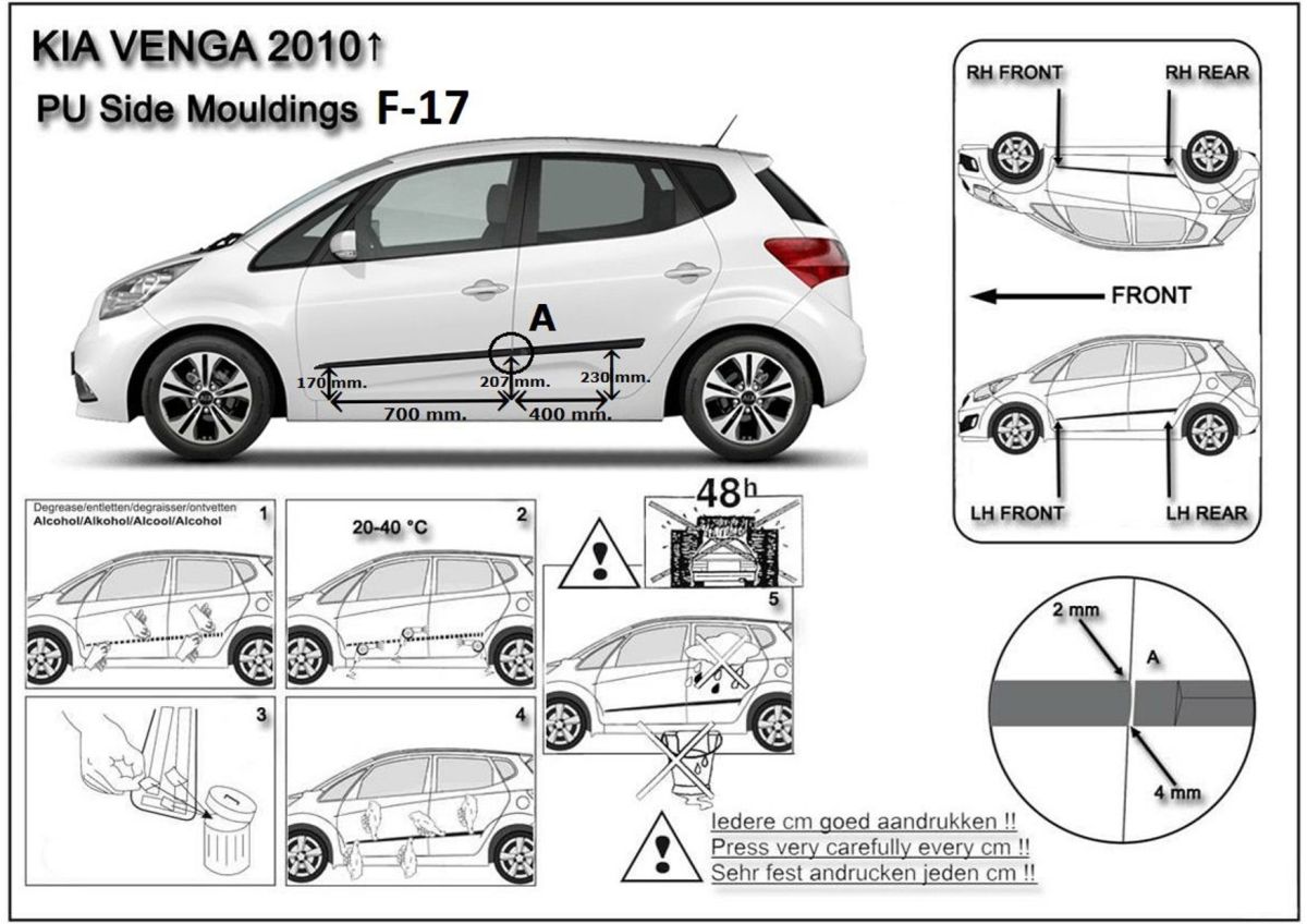 Ochranné boční lišty na dveře, Kia Venga, 2009-2019