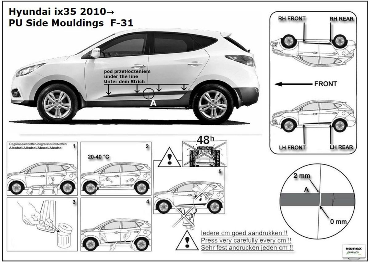 Ochranné boční lišty na dveře, Hyundai ix35, 2010-2015