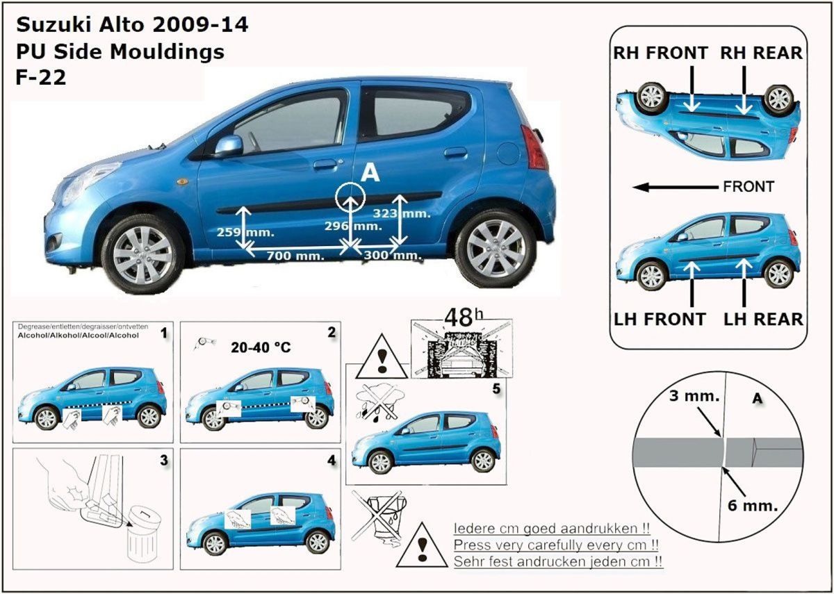 Ochranné boční lišty na dveře, Suzuki Alto, 2009-2014