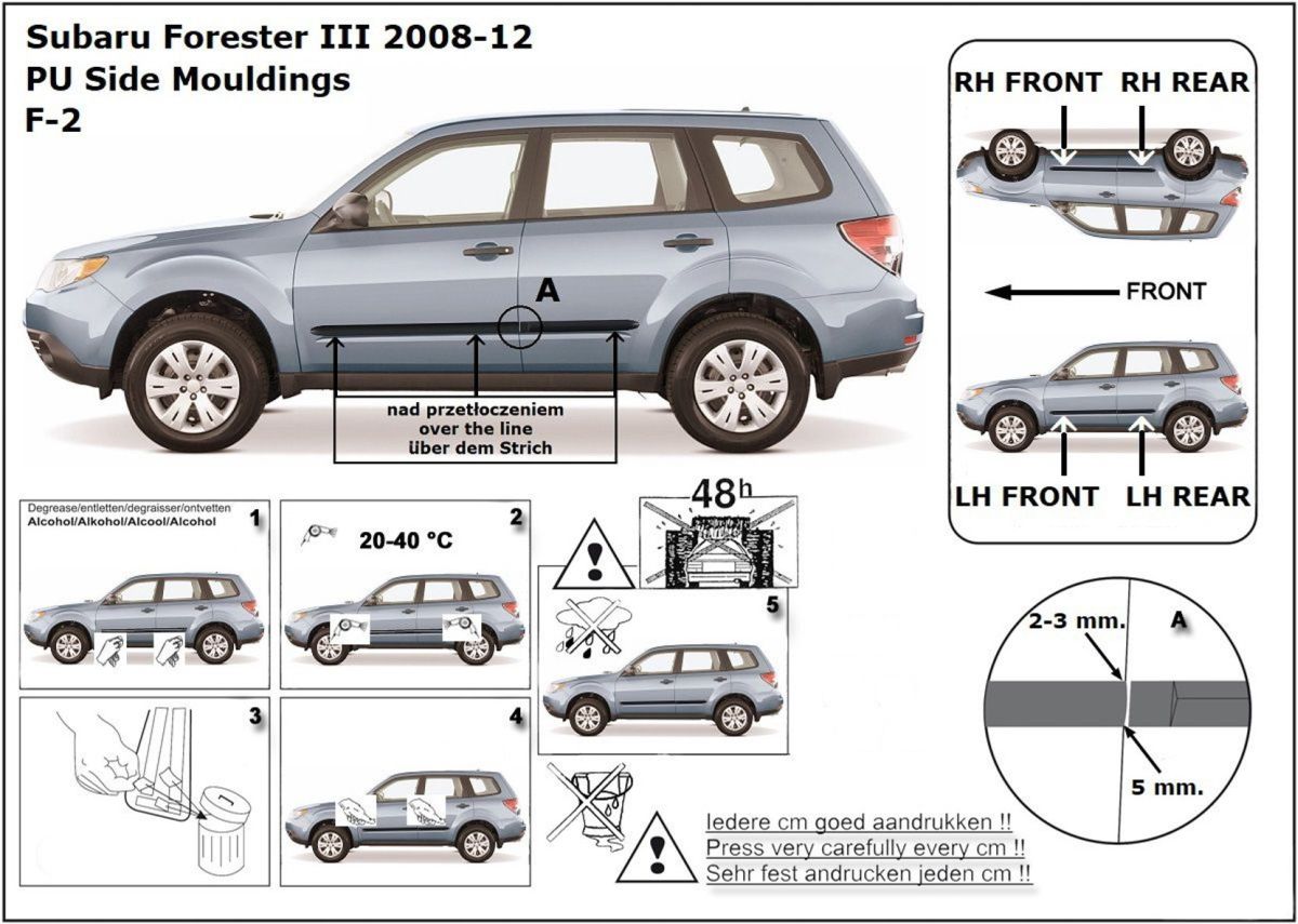 Ochranné boční lišty na dveře, Subaru Forester III, 2008-2013