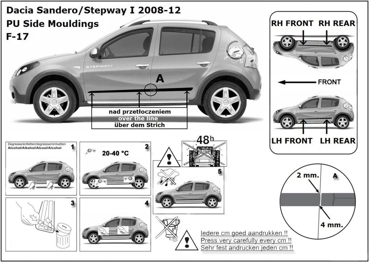 Ochranné boční lišty na dveře, Dacia Sandero Stepway, 2008-2013