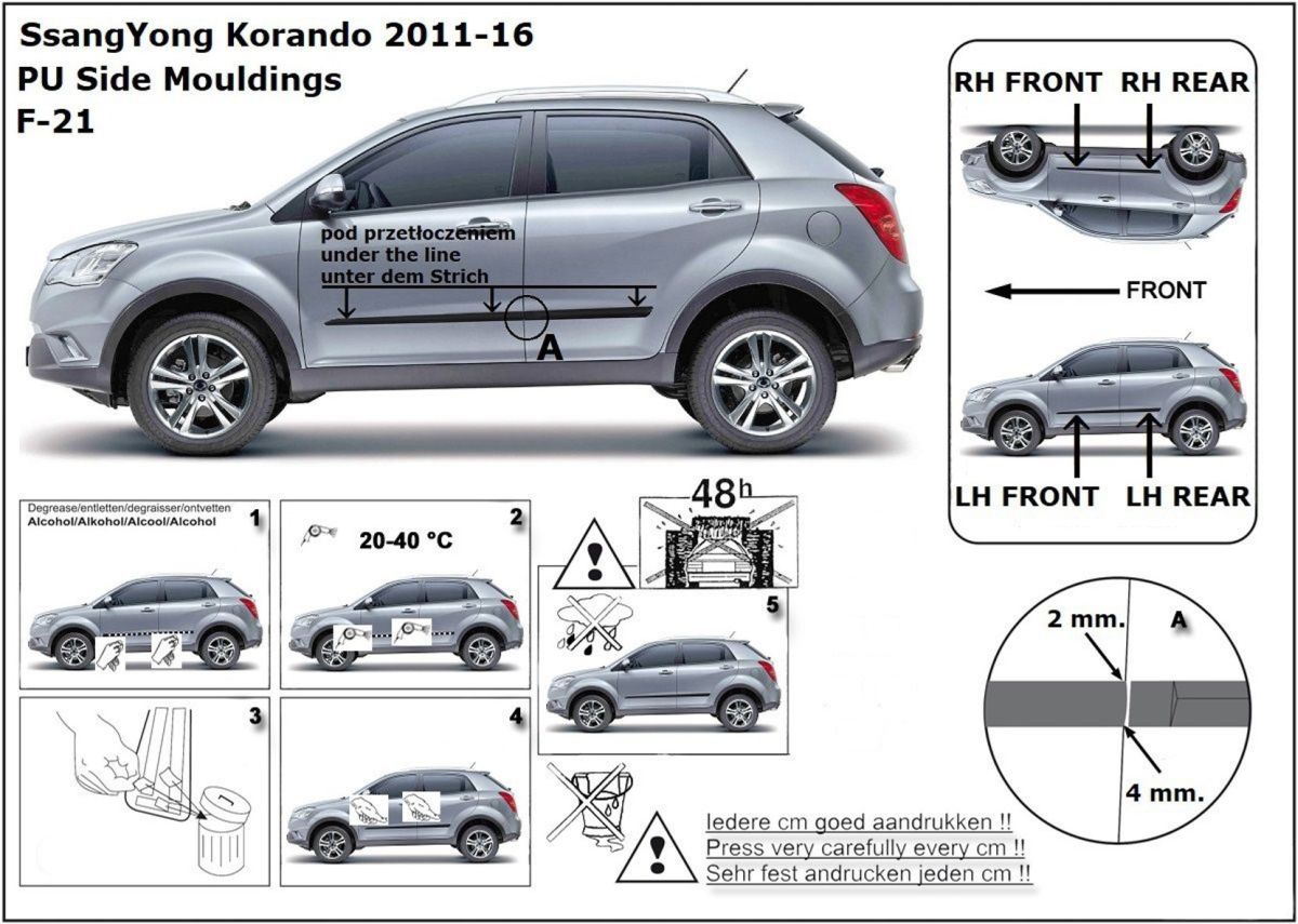 Ochranné boční lišty na dveře, Ssangyong Korando III, 2010-2019