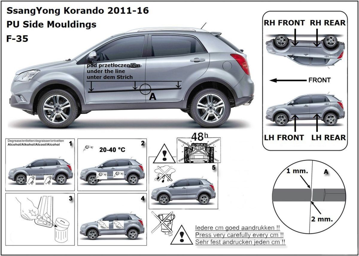Ochranné boční lišty na dveře, Ssangyong Korando III, 2010-2019