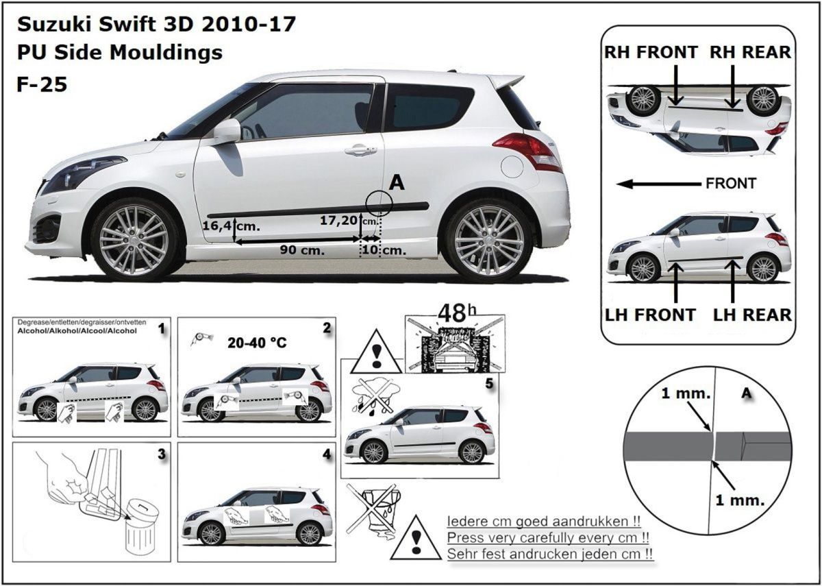 Ochranné boční lišty na dveře, Suzuki Swift IV, 2010-2017, 3 dveř.