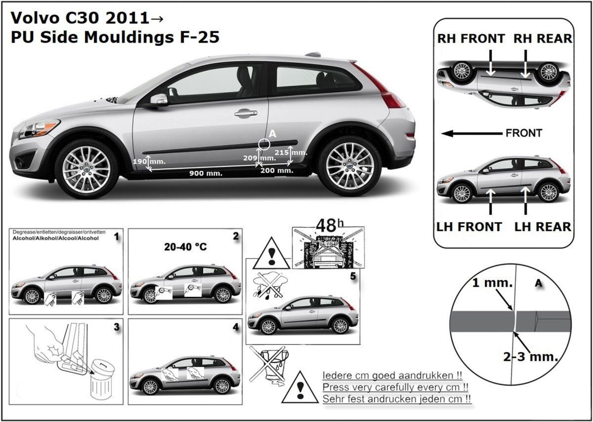 Ochranné boční lišty na dveře, Volvo C30, 2006-2013