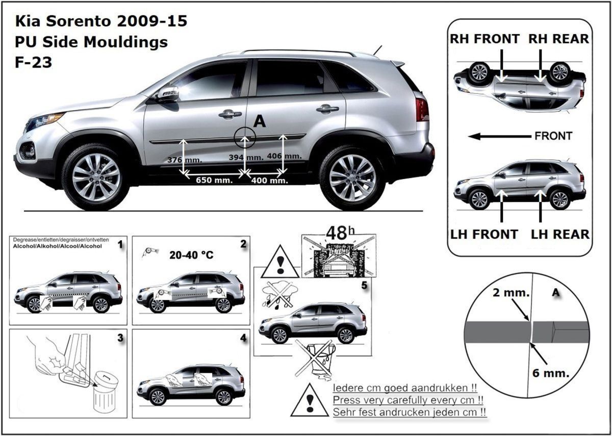 Ochranné boční lišty na dveře, Kia Sorento II, 2009-2014