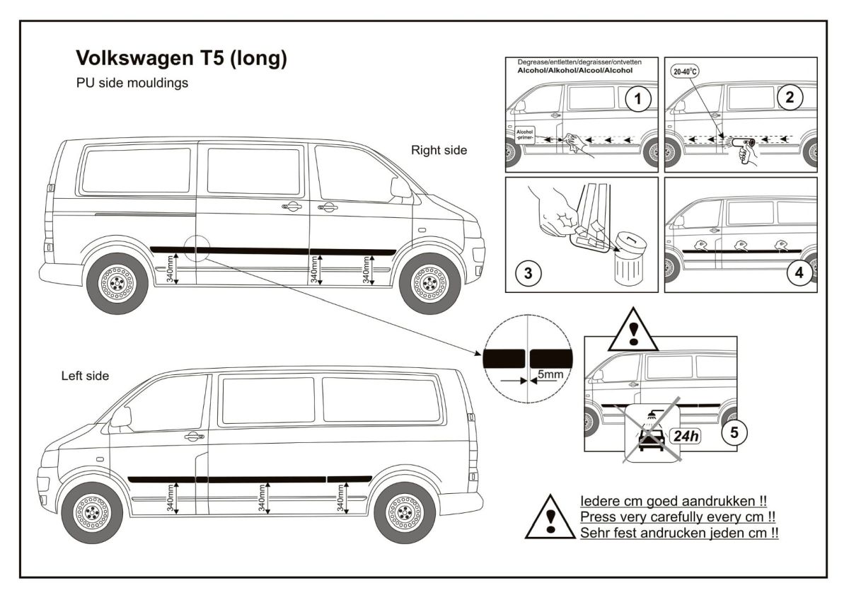 Ochranné boční lišty na dveře, VW T-5, 2003-2015, dlouhý