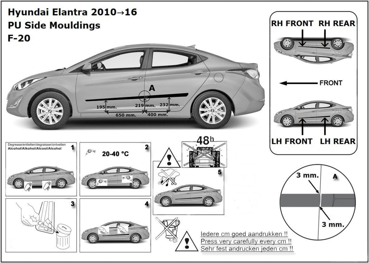 Ochranné boční lišty na dveře, Hyundai Elantra V, 2010-2016