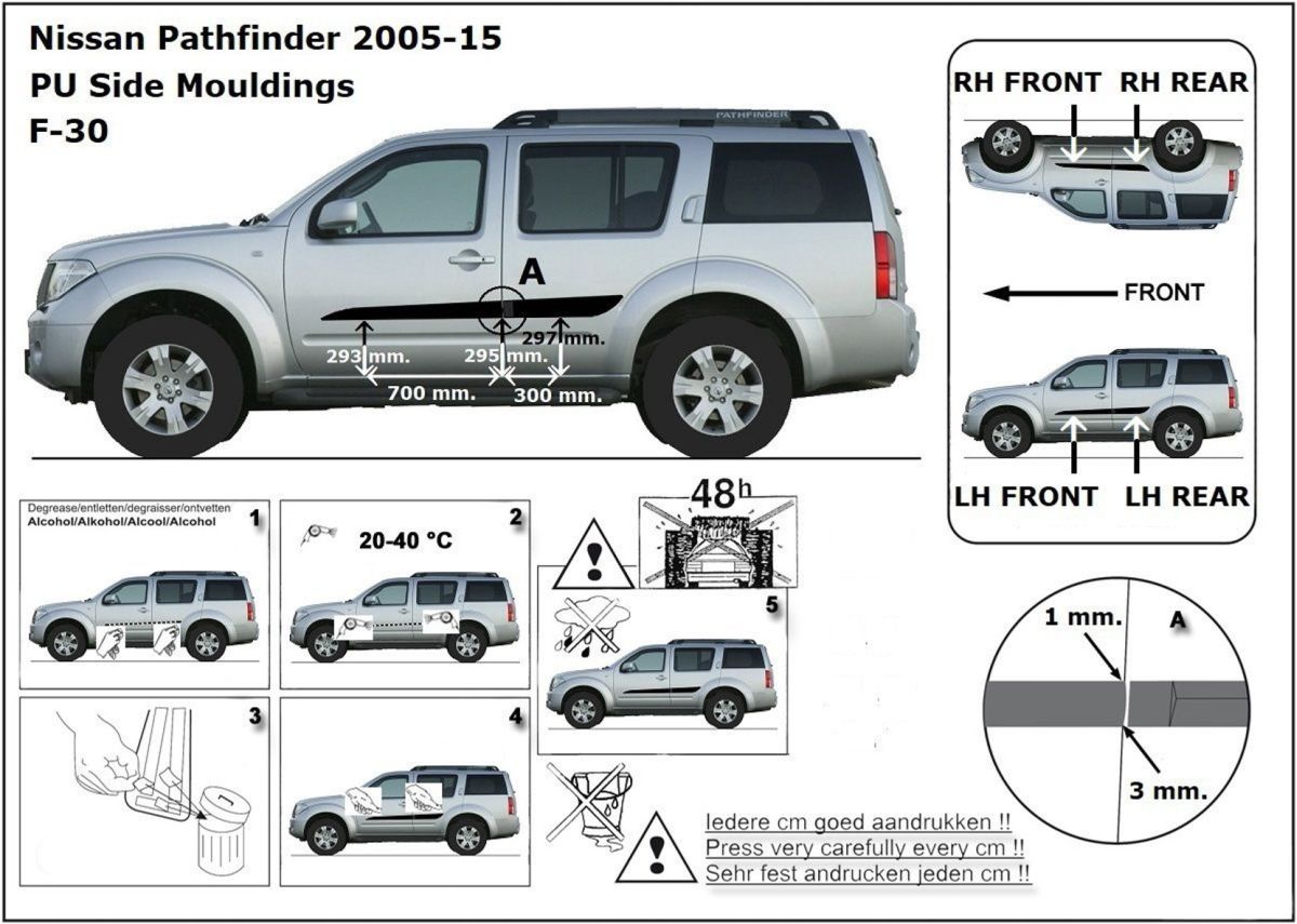 Ochranné boční lišty na dveře, Nissan Pathfinder, 2005--2013
