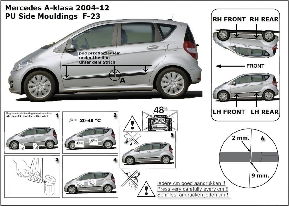 Ochranné boční lišty na dveře, Mercedes A-Klasse, W169, 2004-2012